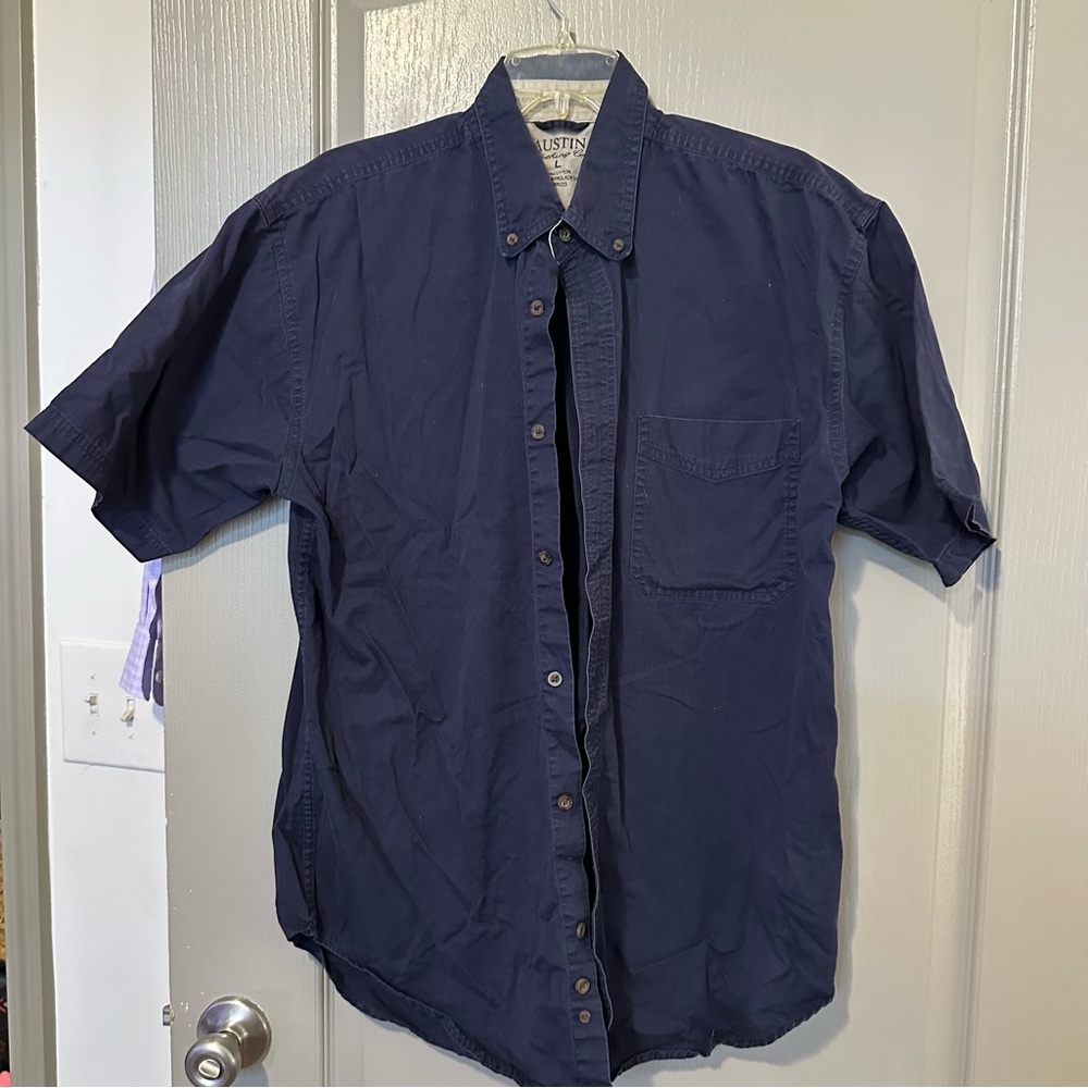 Navy Blue Men's Shirt Austin Large Button Down Plain Workwear